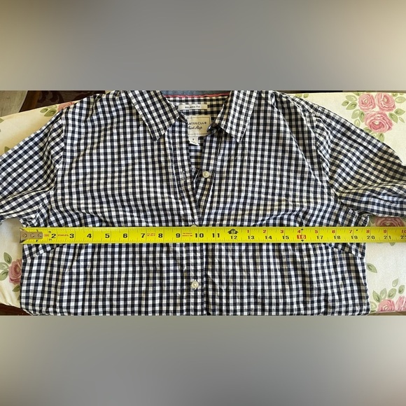 Charter Club Size 8 Navy Blue & White Gingham Checkered Cotton Button Down - Picture 8 of 9